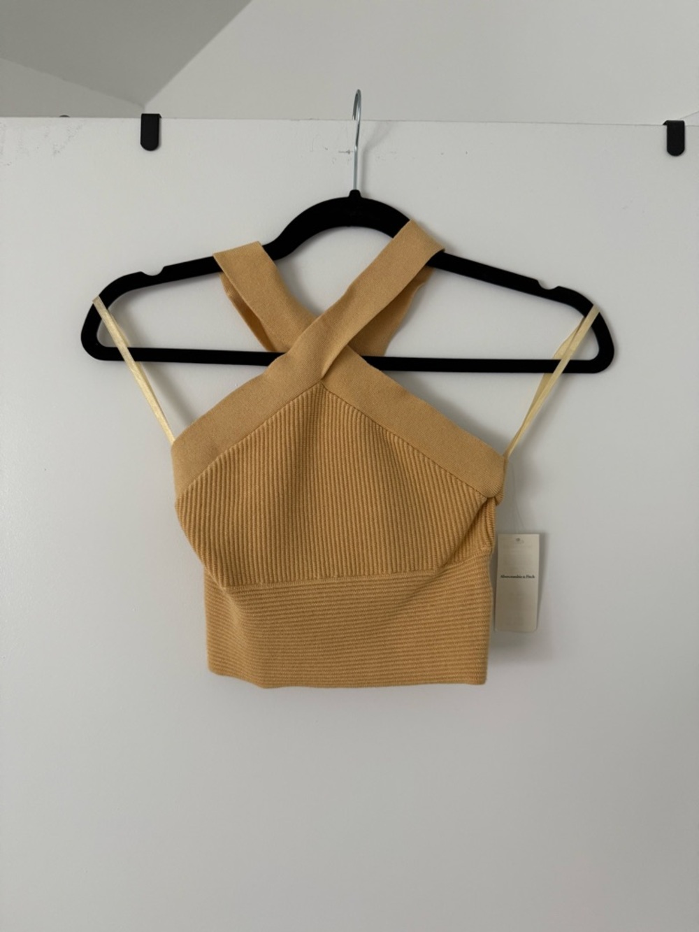 Abercrombie Yellow Ribbed Cross-Neck Knit Cropped Tank Top